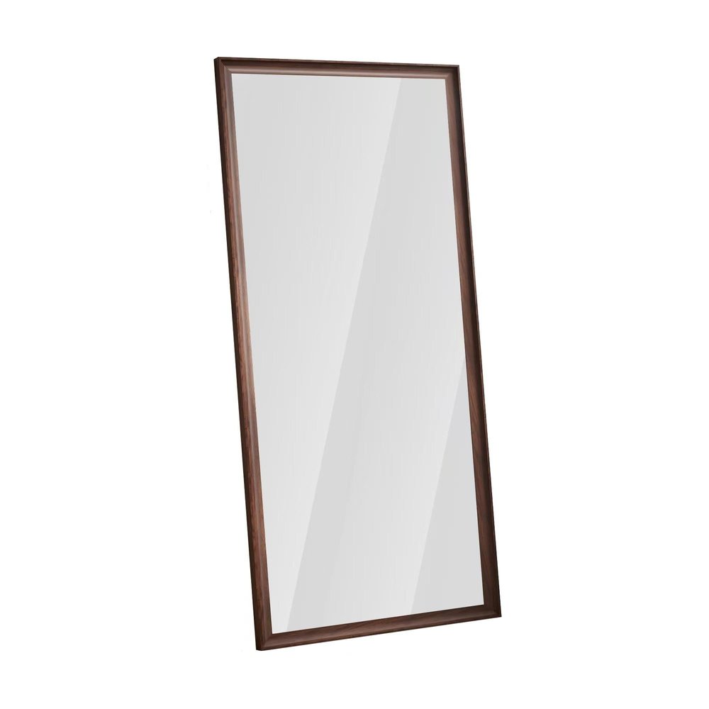 71" Brown Wood Wall Mounted And Leaning Framed Full Length Mirror on a white background