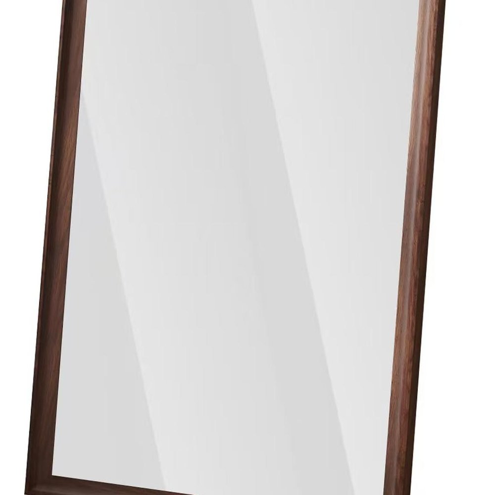 71" Brown Wood Wall Mounted And Leaning Framed Full Length Mirror on a white background