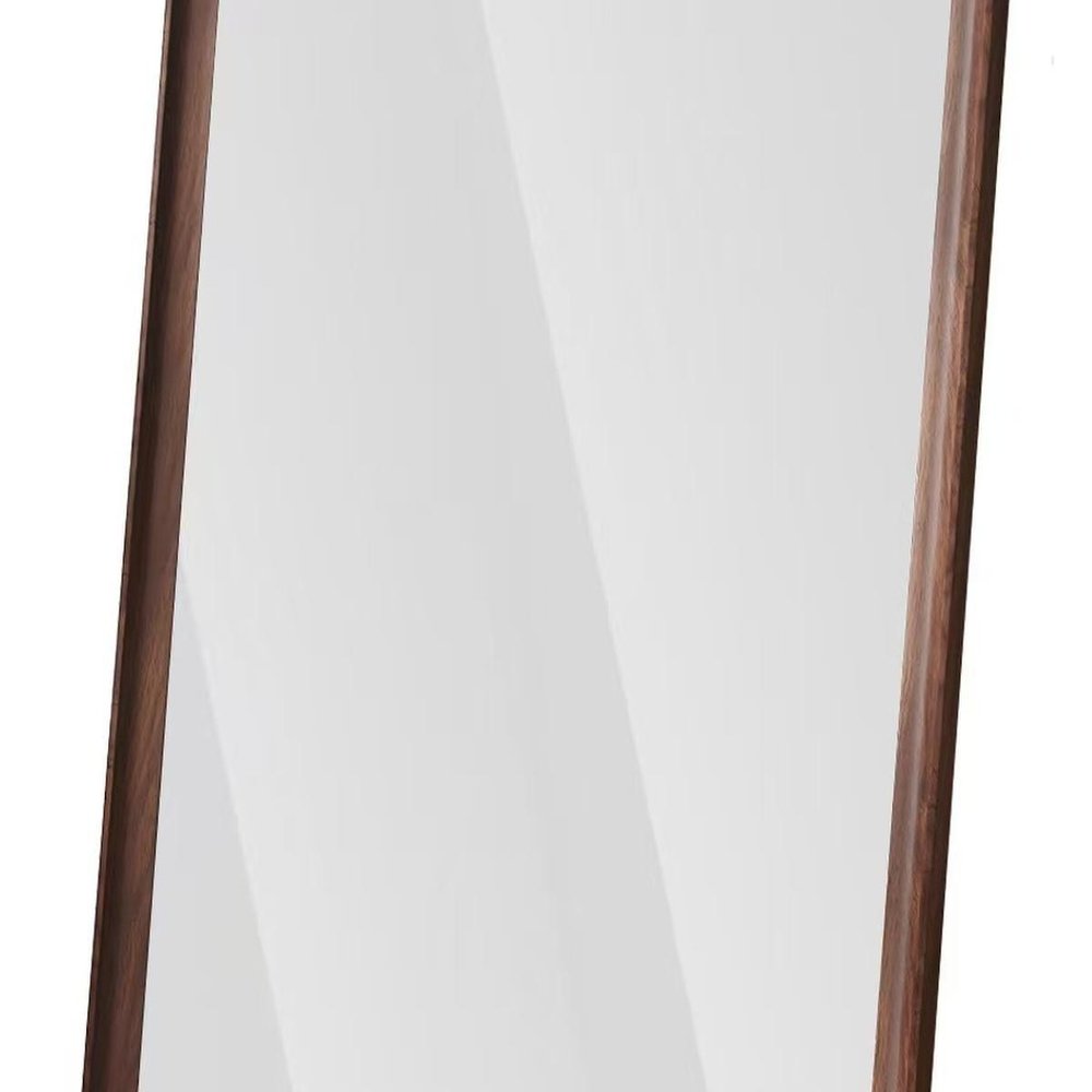 71" Brown Wood Wall Mounted And Leaning Framed Full Length Mirror on a white background