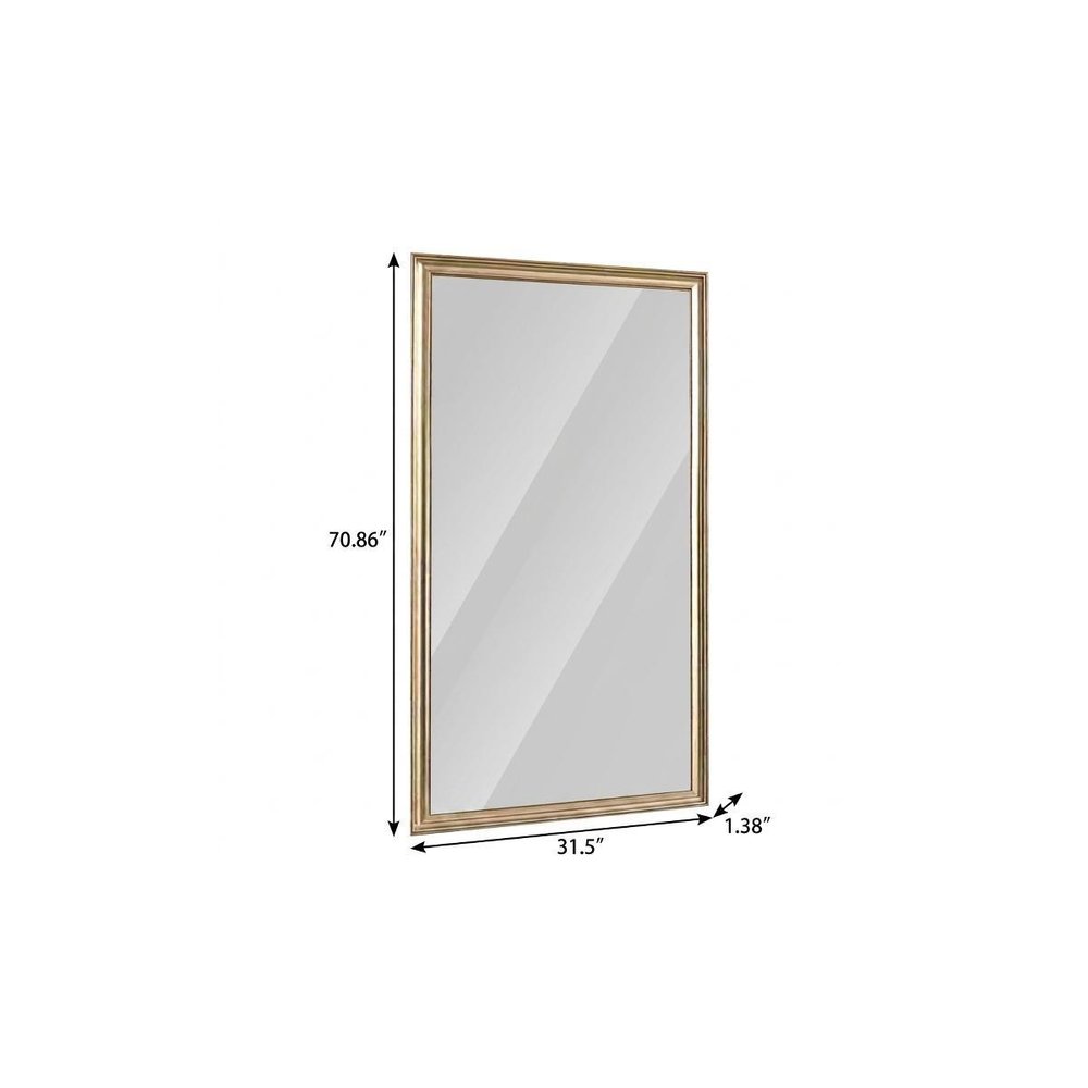 71" Golden Brown Wood Wall Mounted And Leaning Framed Full Length Mirror on a white background