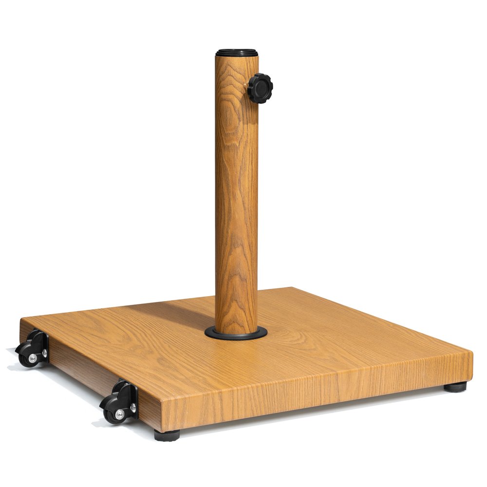 Light Brown Market Umbrella Steel In Ground Adjustable Umbrella Base With Wheels - 17.12" H x 17.72" W x 17.72" D