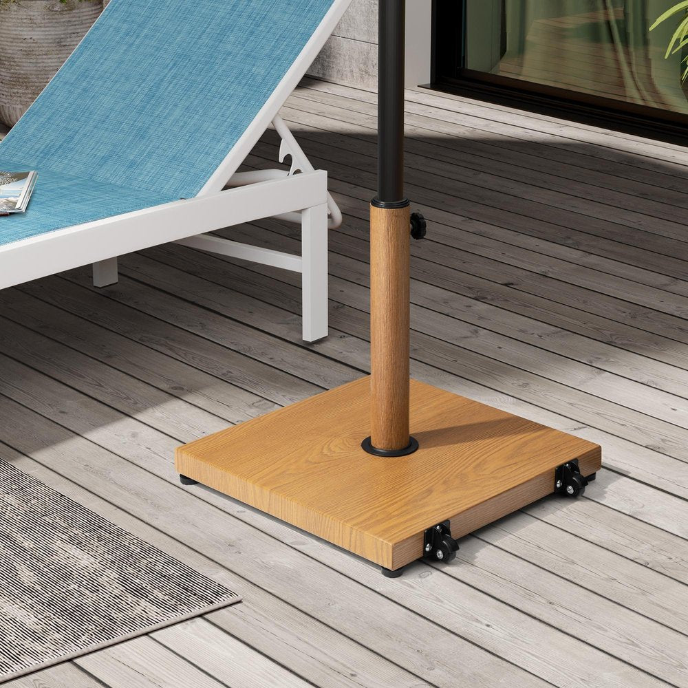 Light Brown Market Umbrella Steel In Ground Adjustable Umbrella Base With Wheels - 17.12" H x 17.72" W x 17.72" D