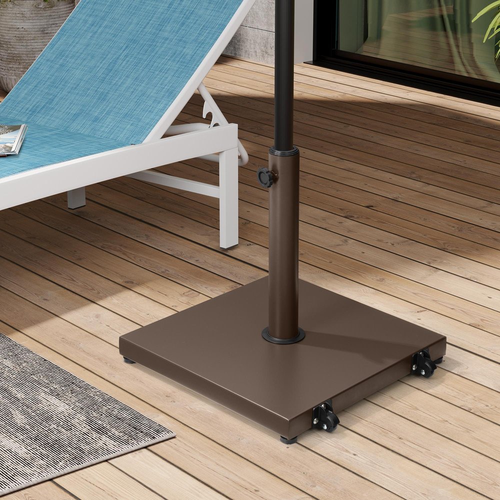 Brown Market Umbrella Steel In Ground Adjustable Umbrella Base With Wheels