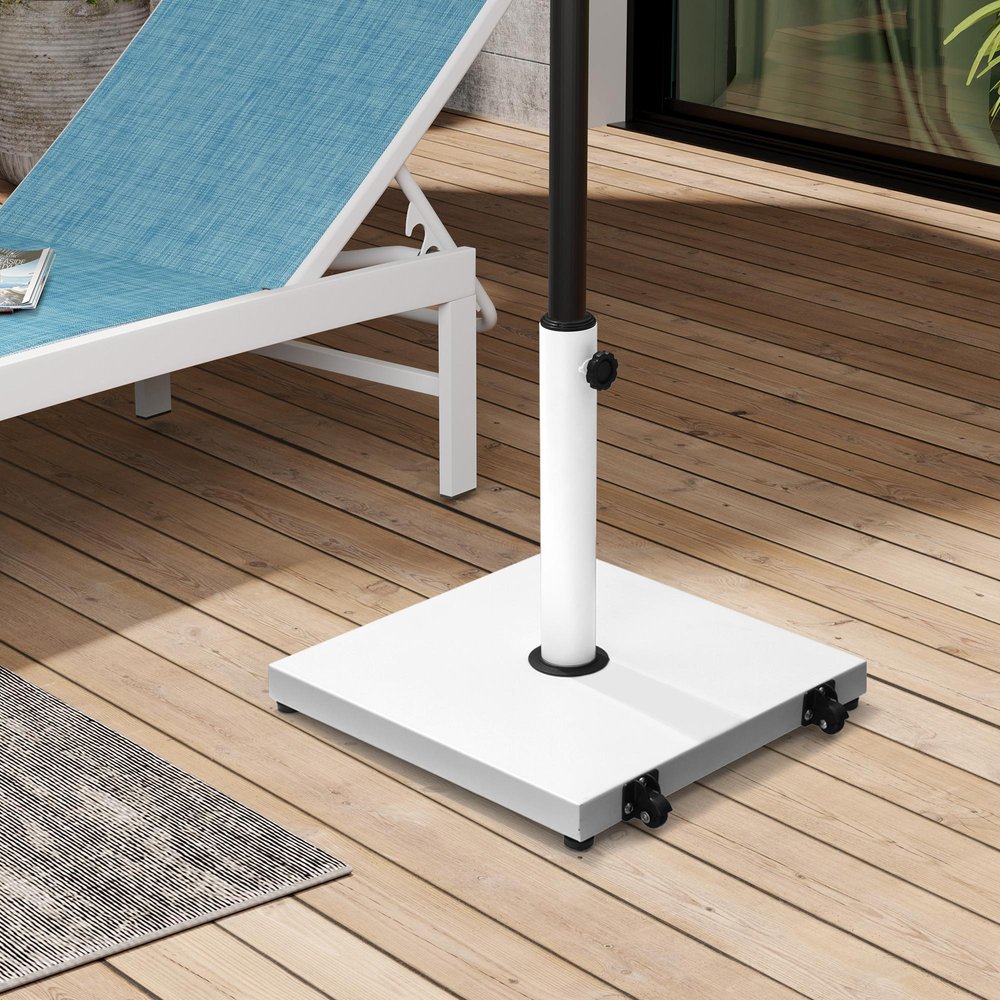 White Market Umbrella Steel In Ground Adjustable Umbrella Base With Wheels - 17.12" H x 17.72" W x 17.72" D