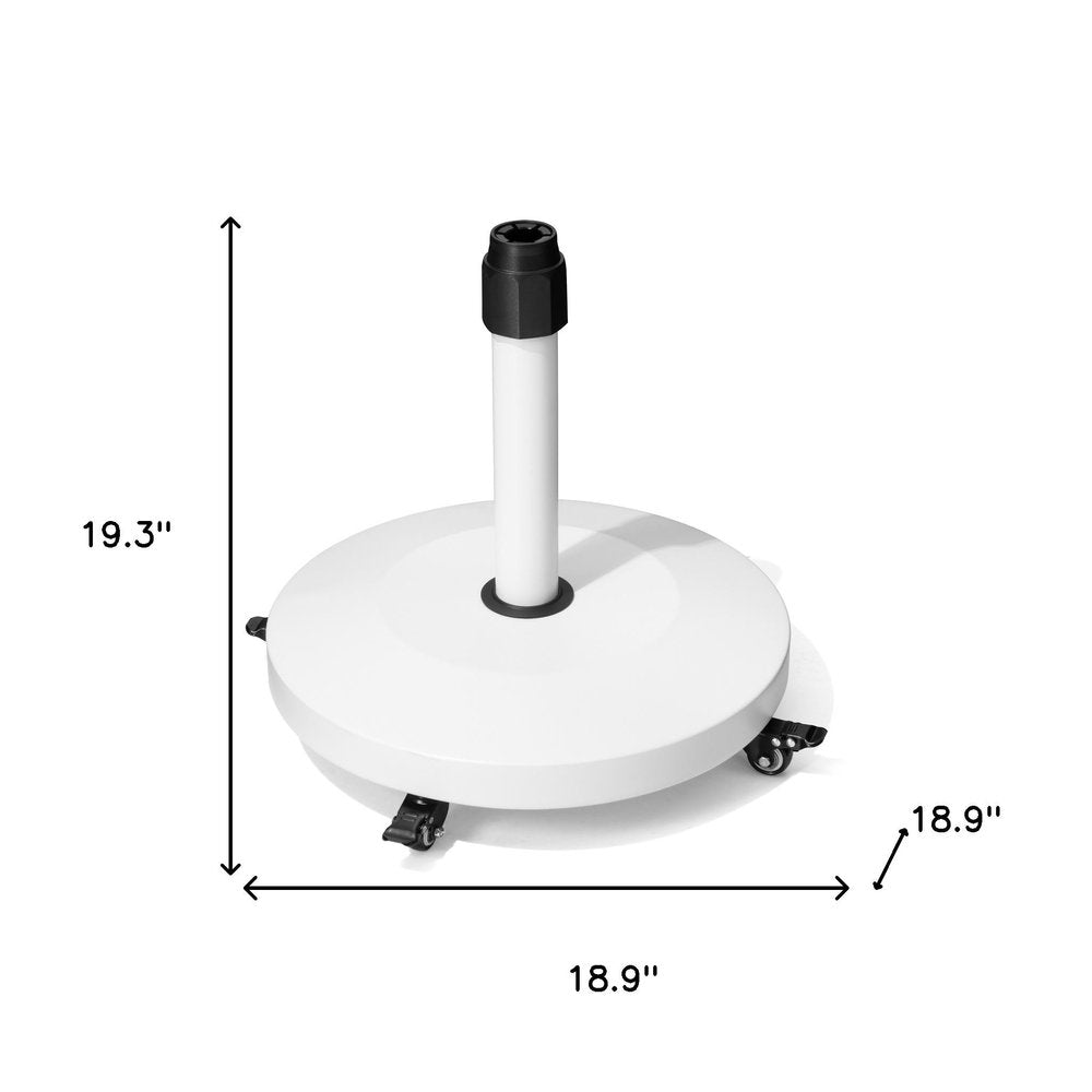 White Market Umbrella Steel In Ground Adjustable Umbrella Base With Wheels - with Locking Wheels