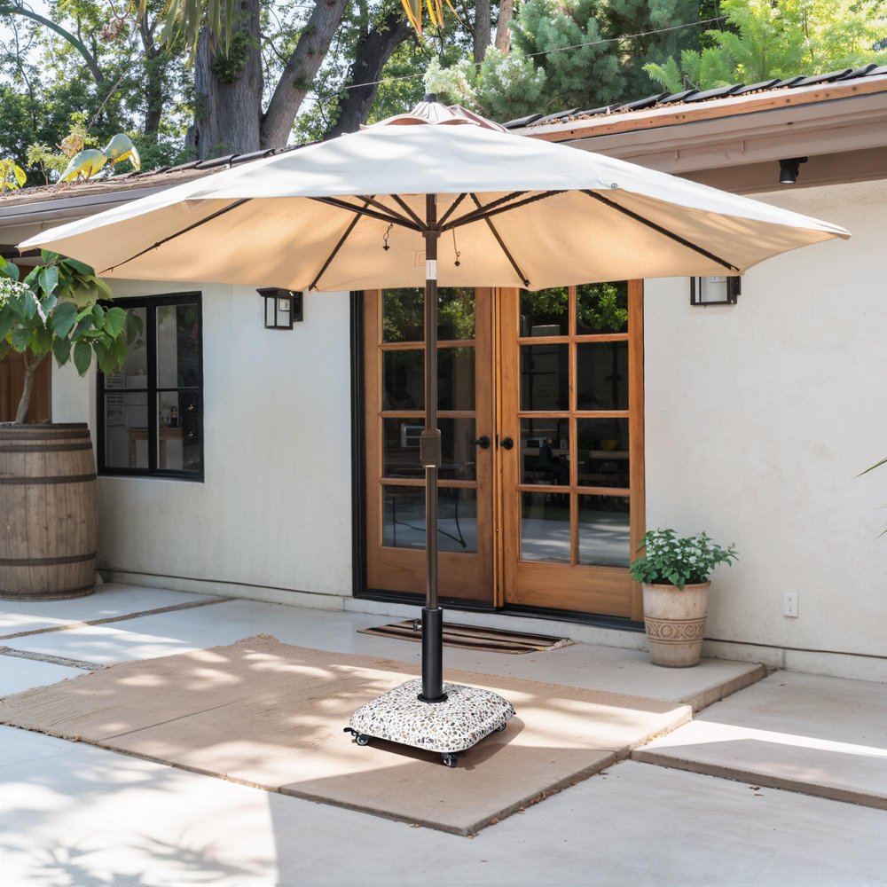Stone Market Umbrella Steel In Ground Adjustable Umbrella Base - 16.40" H x 15.60" W x 15.60" D