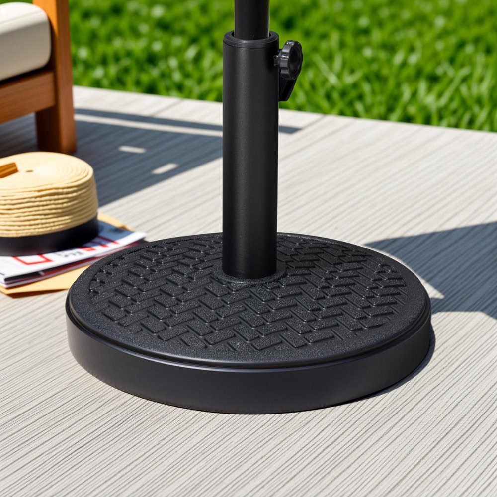 Black Market Umbrella Fillable Steel In Ground Adjustable Umbrella Base - 15.75" H x 17.91" W x 17.91" D