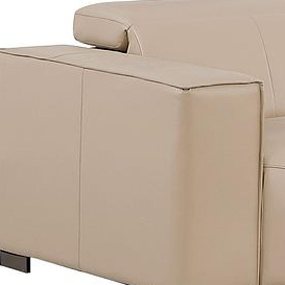 Two Piece Beige Genuine Leather Five Person Seating Set