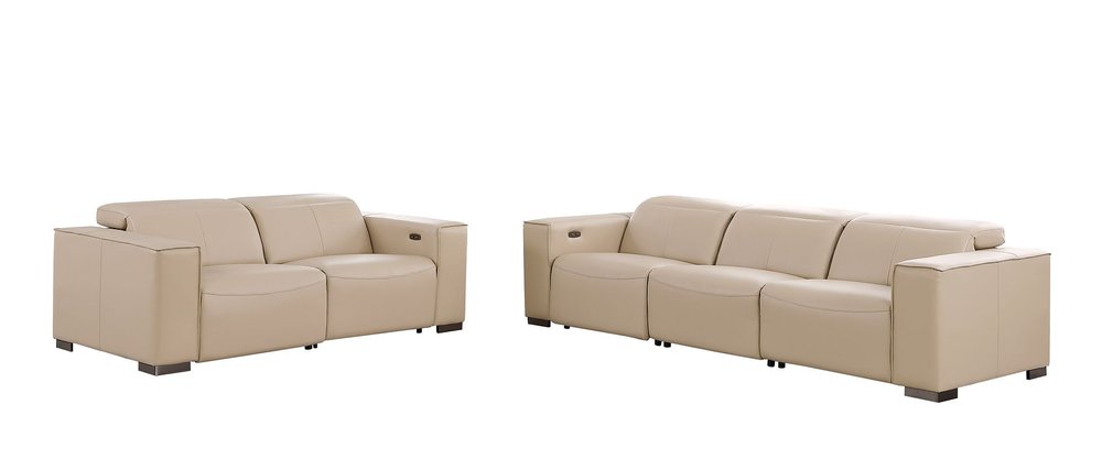 Two Piece Beige Genuine Leather Five Person Seating Set