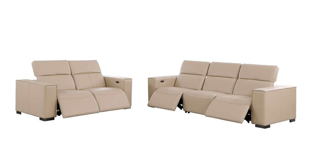 Two Piece Beige Genuine Leather Five Person Seating Set