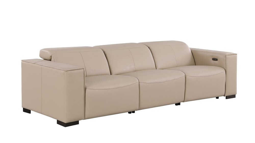 Two Piece Beige Genuine Leather Five Person Seating Set