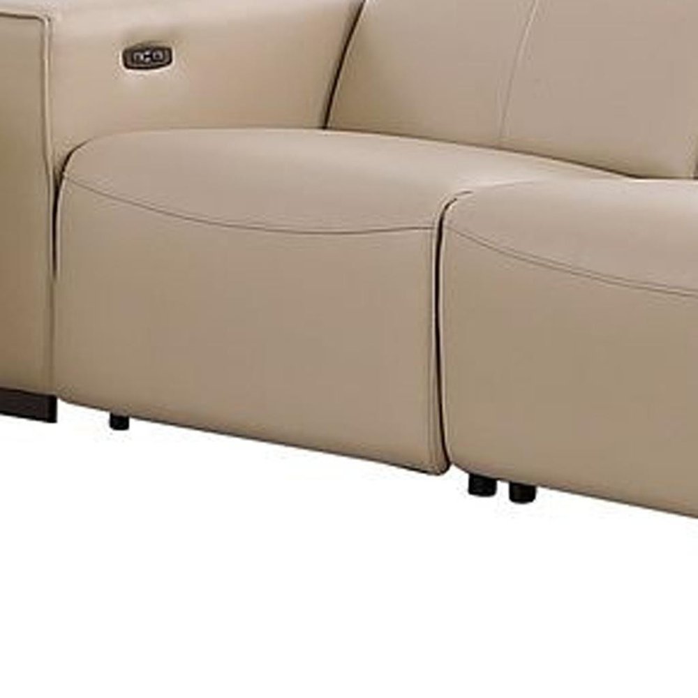 Two Piece Beige Genuine Leather Five Person Seating Set