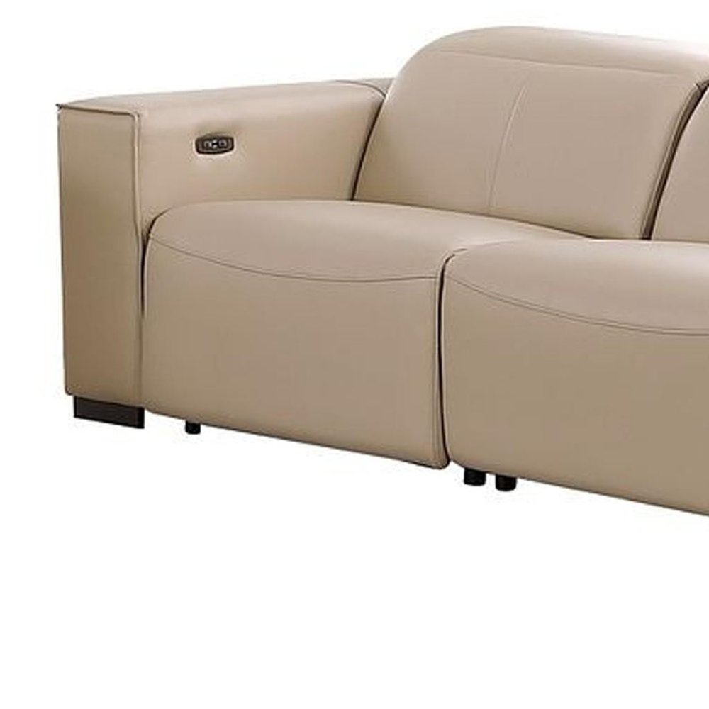 Two Piece Beige Genuine Leather Five Person Seating Set