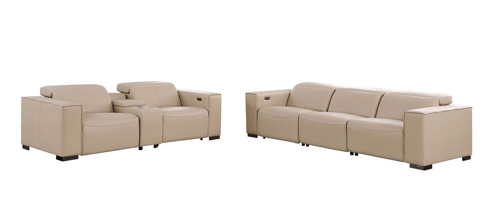 Two Piece Beige Genuine Leather Five Person Seating Set