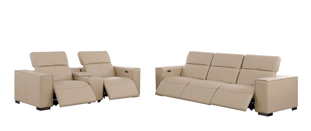 Two Piece Beige Genuine Leather Five Person Seating Set