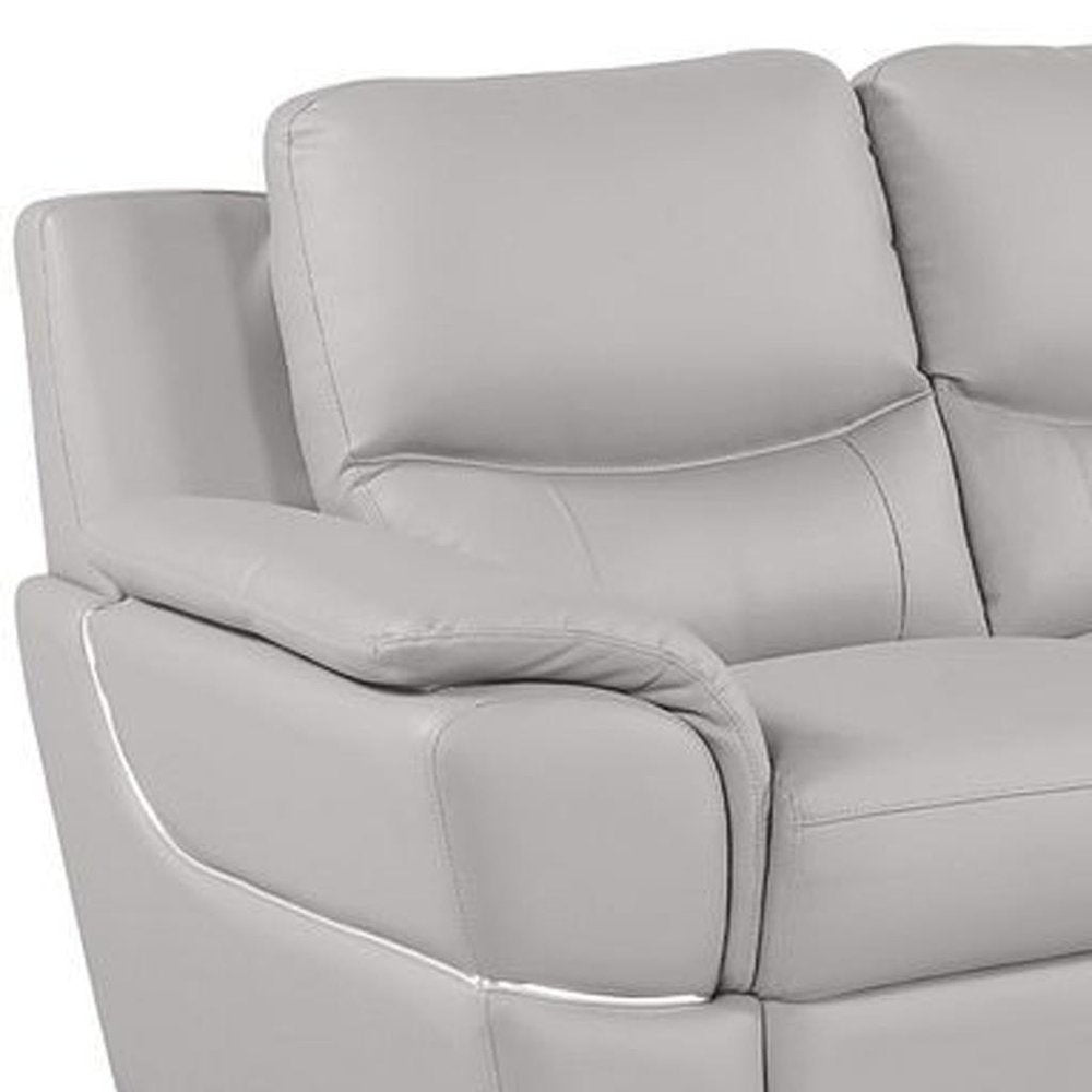 Two Piece Light Gray Leather Five Person Seating Set close-up detail