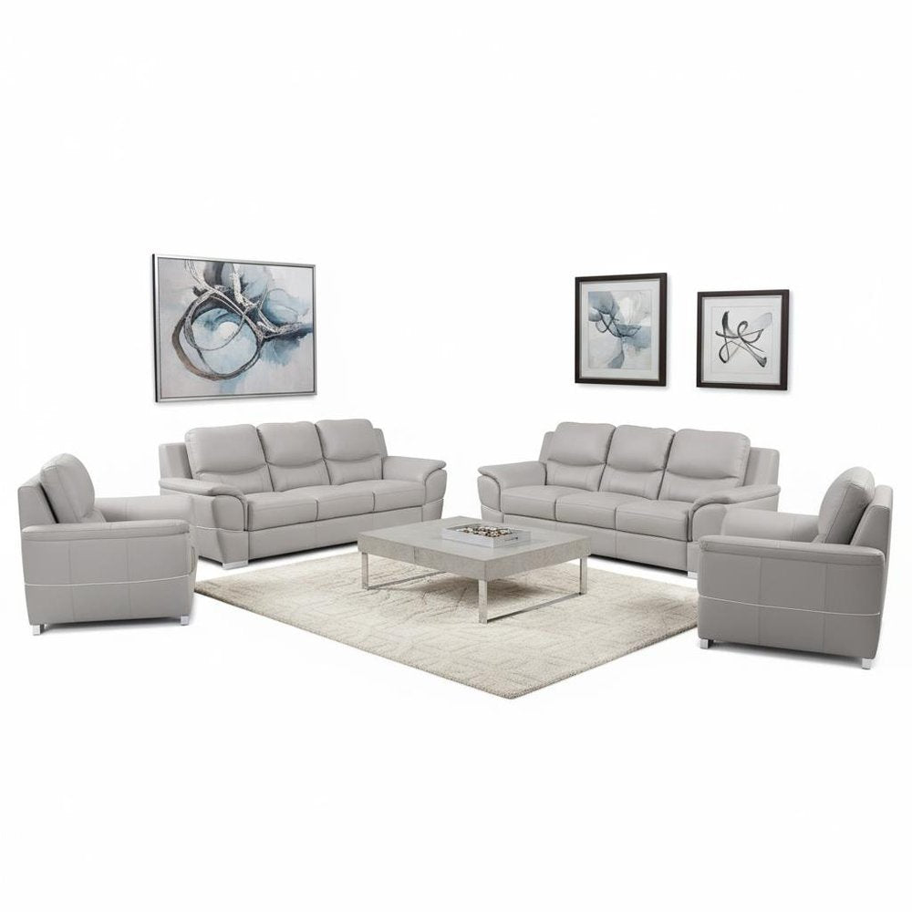 Two Piece Light Gray Leather Five Person Seating Set on a white background