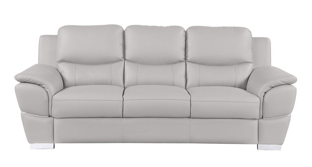 Two Piece Light Gray Leather Five Person Seating Set - 35.00" H x 85.00" W x 34.00" D