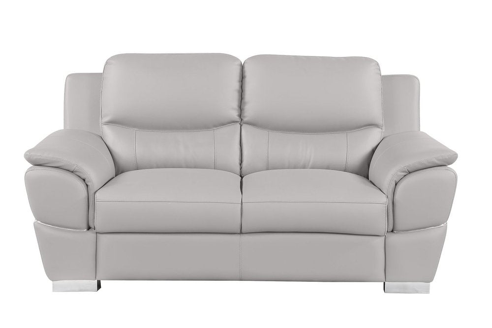Two Piece Light Gray Leather Five Person Seating Set - 35.00" H x 85.00" W x 34.00" D