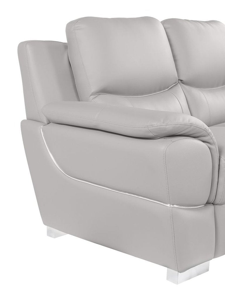 Two Piece Light Gray Leather Five Person Seating Set - 35.00" H x 85.00" W x 34.00" D