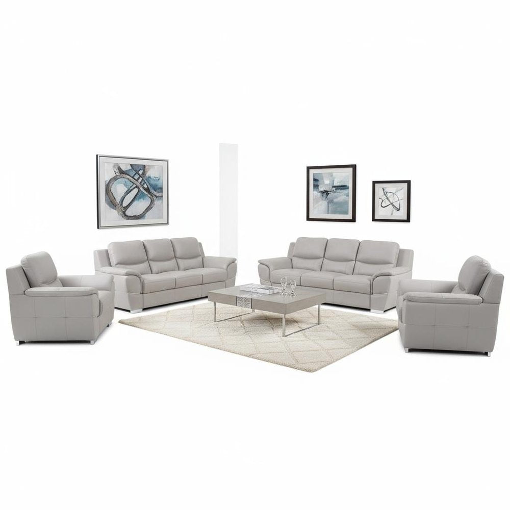 Three Piece Light Gray Leather Six Person Seating Set