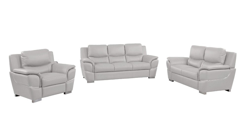 Three Piece Light Gray Leather Six Person Seating Set