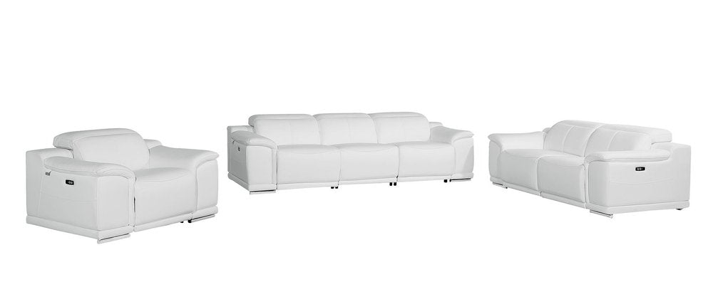 Three Piece White Genuine Leather Six Person Seating Set
