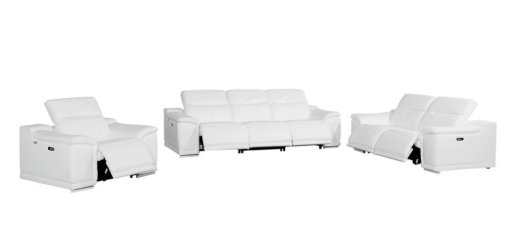 Three Piece White Genuine Leather Six Person Seating Set
