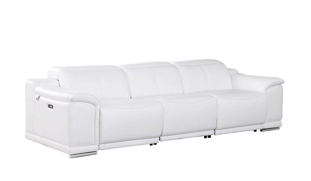 Three Piece White Genuine Leather Six Person Seating Set