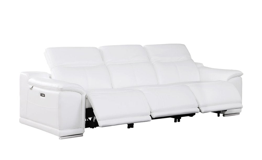 Three Piece White Genuine Leather Six Person Seating Set