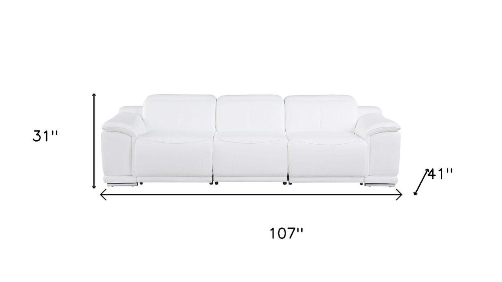 Three Piece White Genuine Leather Six Person Seating Set