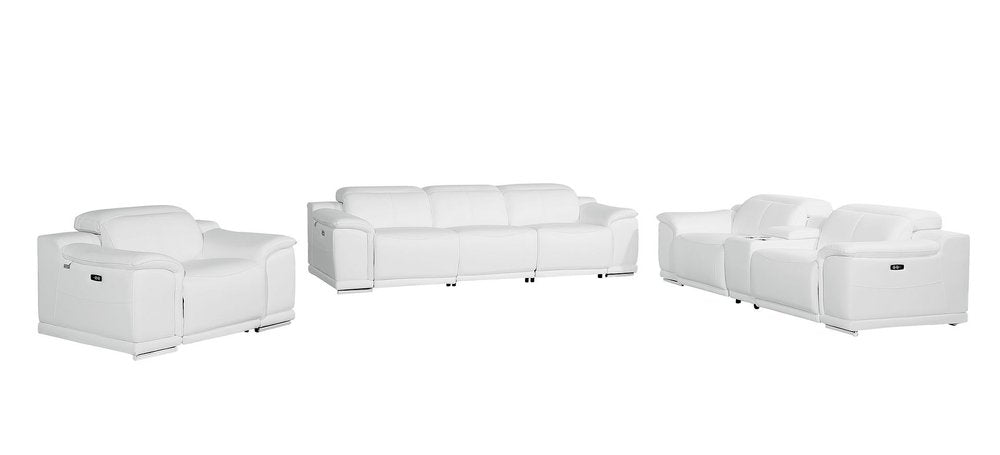 Three Piece White Genuine Leather Six Person Seating Set
