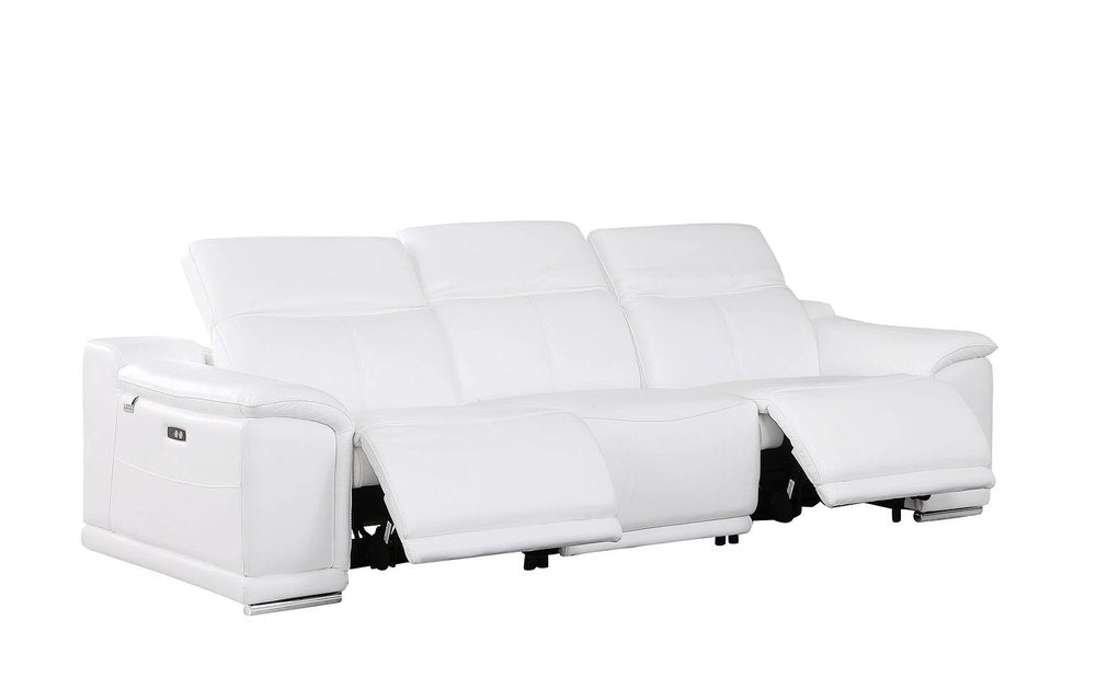 Three Piece White Genuine Leather Six Person Seating Set
