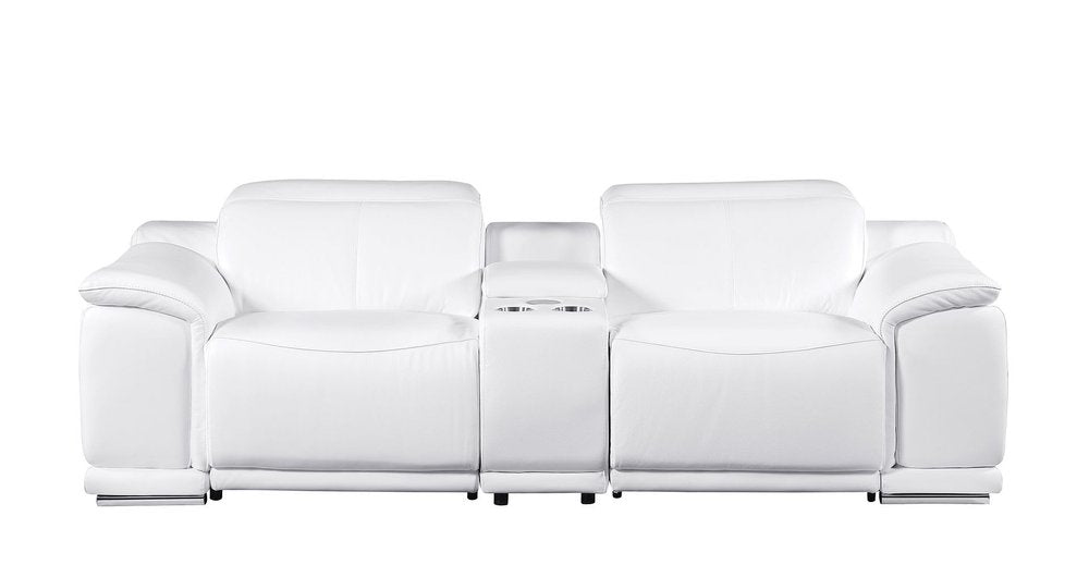Three Piece White Genuine Leather Six Person Seating Set