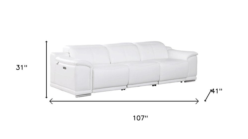 Three Piece White Genuine Leather Six Person Seating Set