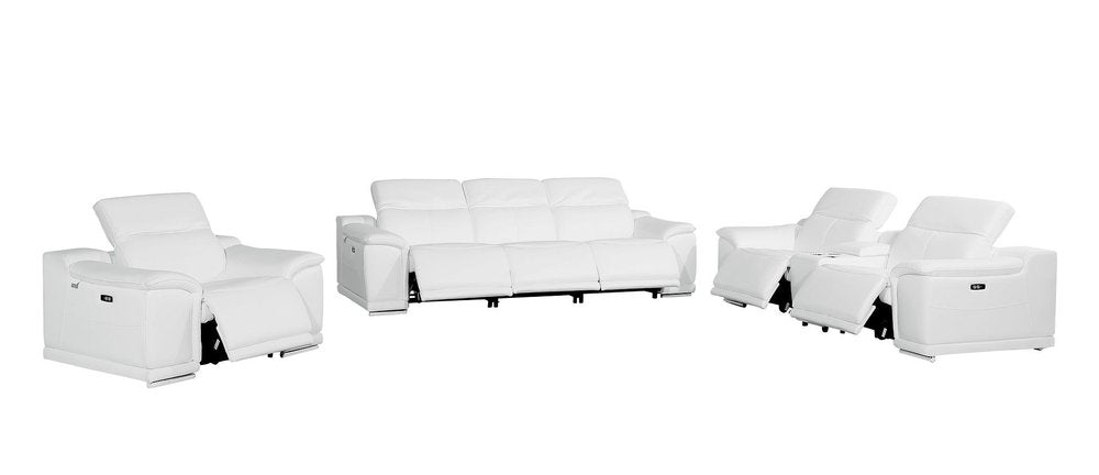 Three Piece White Genuine Leather Six Person Seating Set