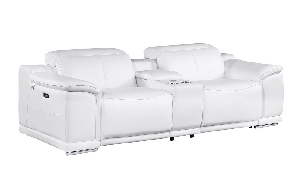 Three Piece White Genuine Leather Six Person Seating Set