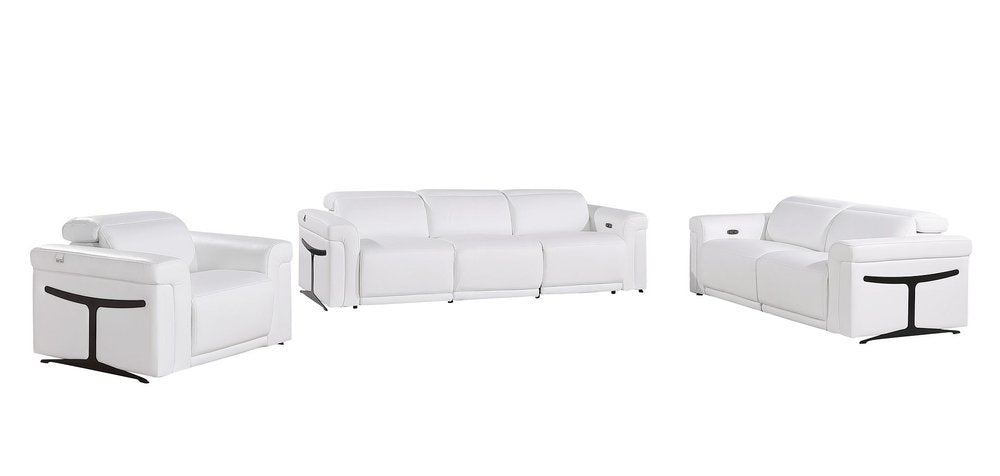 Three Piece White Italian Leather Six Person Seating Set
