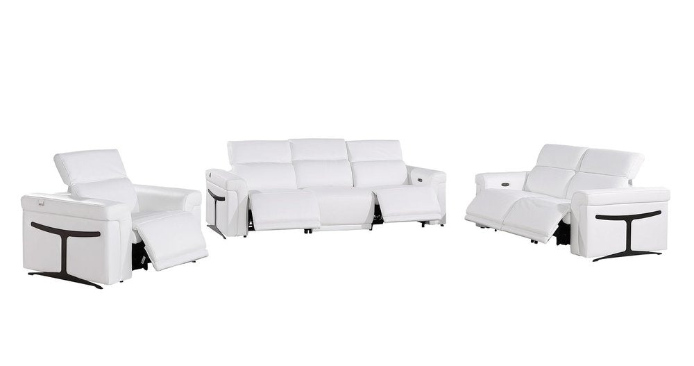 Three Piece White Italian Leather Six Person Seating Set