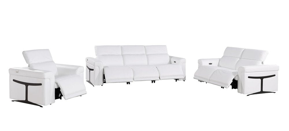 Three Piece White Italian Leather Six Person Seating Set
