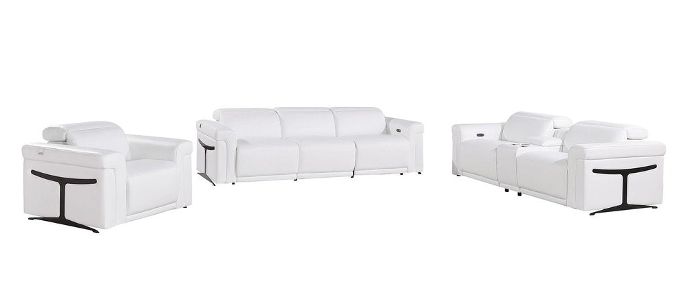 Three Piece White Italian Leather Six Person Seating Set
