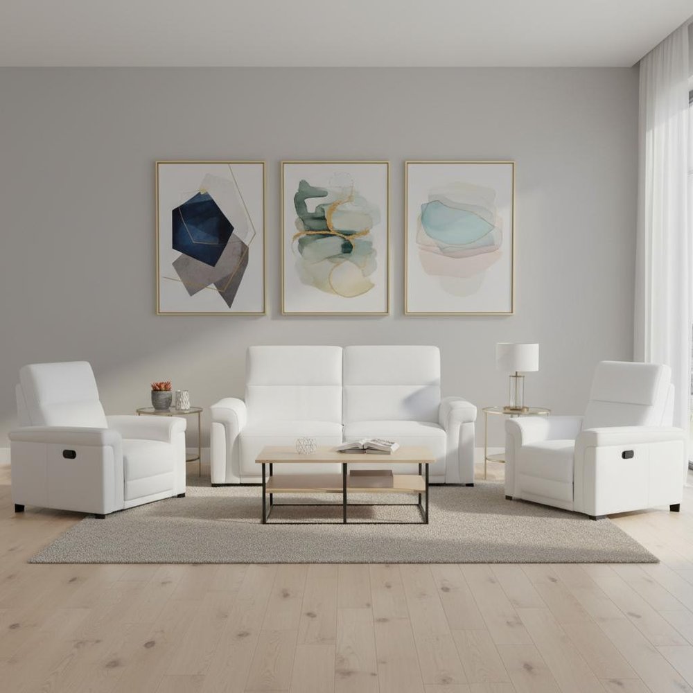 Three Piece White Italian Leather Six Person Seating Set