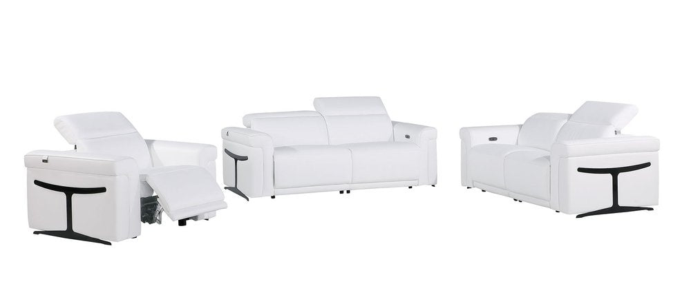 Three Piece White Italian Leather Six Person Seating Set