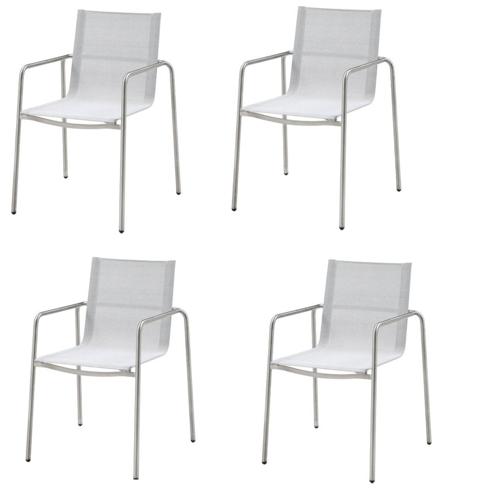Set of Four Light Gray Steel Sling Outdoor Arm Chairs