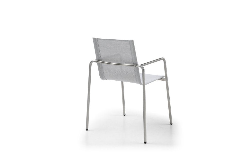 Set of Four Light Gray Steel Sling Outdoor Arm Chairs