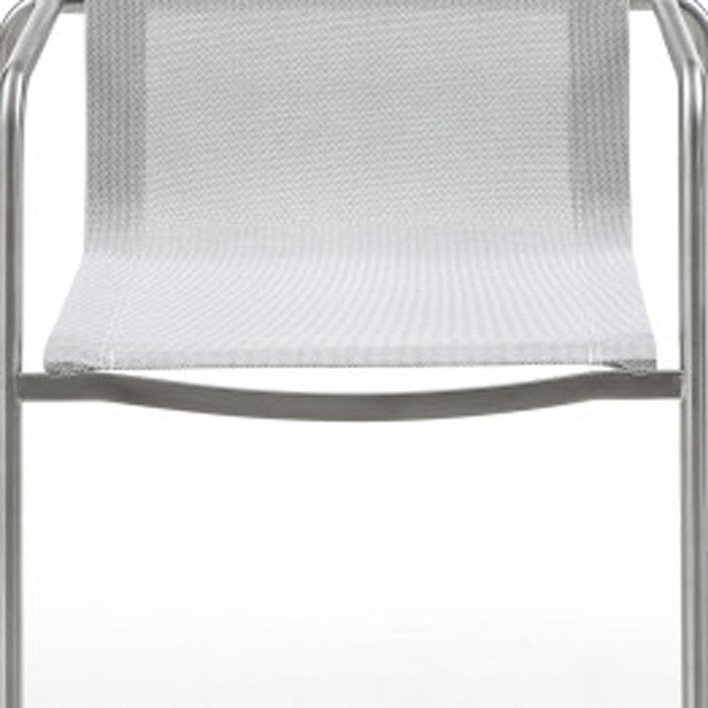 Set of Four Light Gray Steel Sling Outdoor Arm Chairs