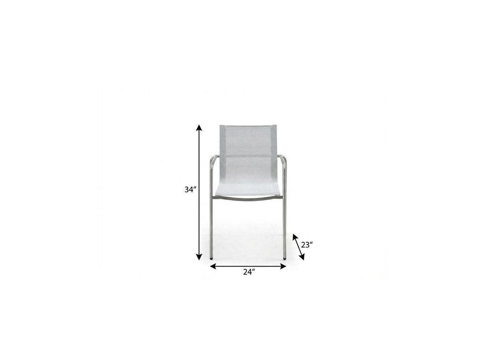 Set of Four Light Gray Steel Sling Outdoor Arm Chairs