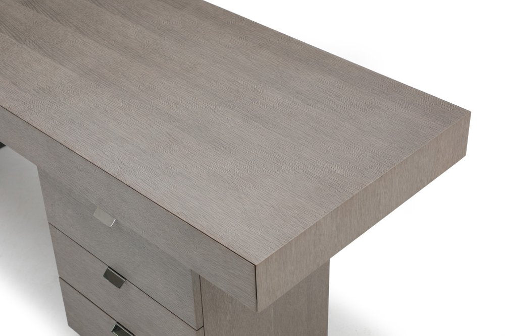 71" Gray Wood and Stainless Steel Computer Desk With Five Drawers