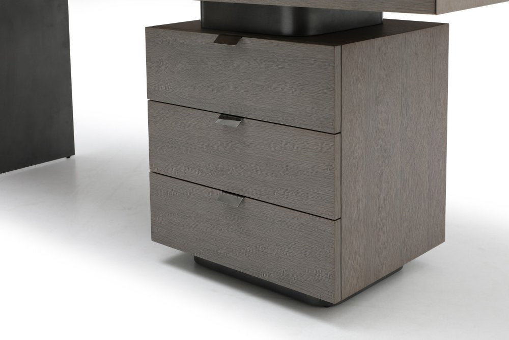 71" Gray Wood and Stainless Steel Computer Desk With Five Drawers