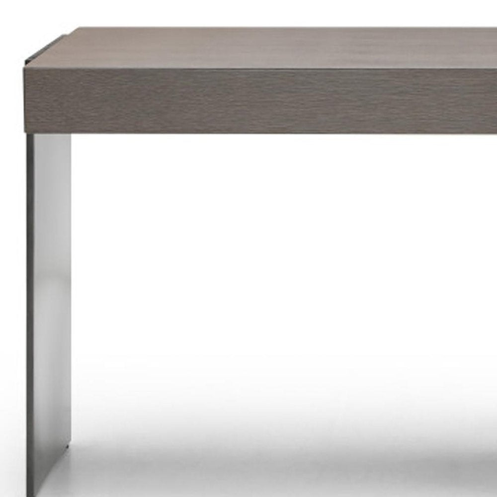 71" Gray Wood and Stainless Steel Computer Desk With Five Drawers